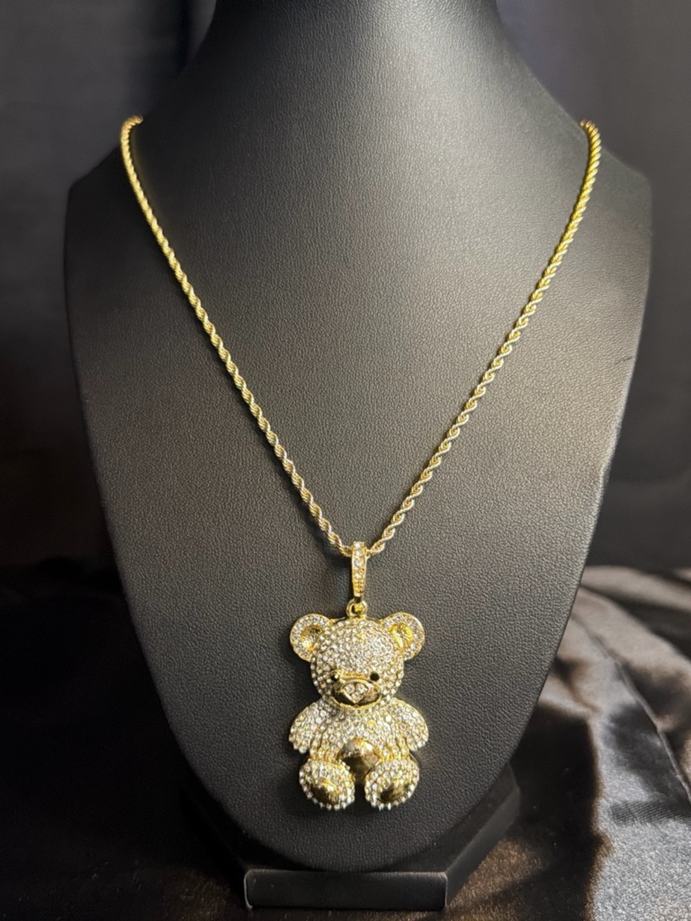 Gold Teddy Bear Pendant Necklace with Pavé Crystals - Women's Jewelry